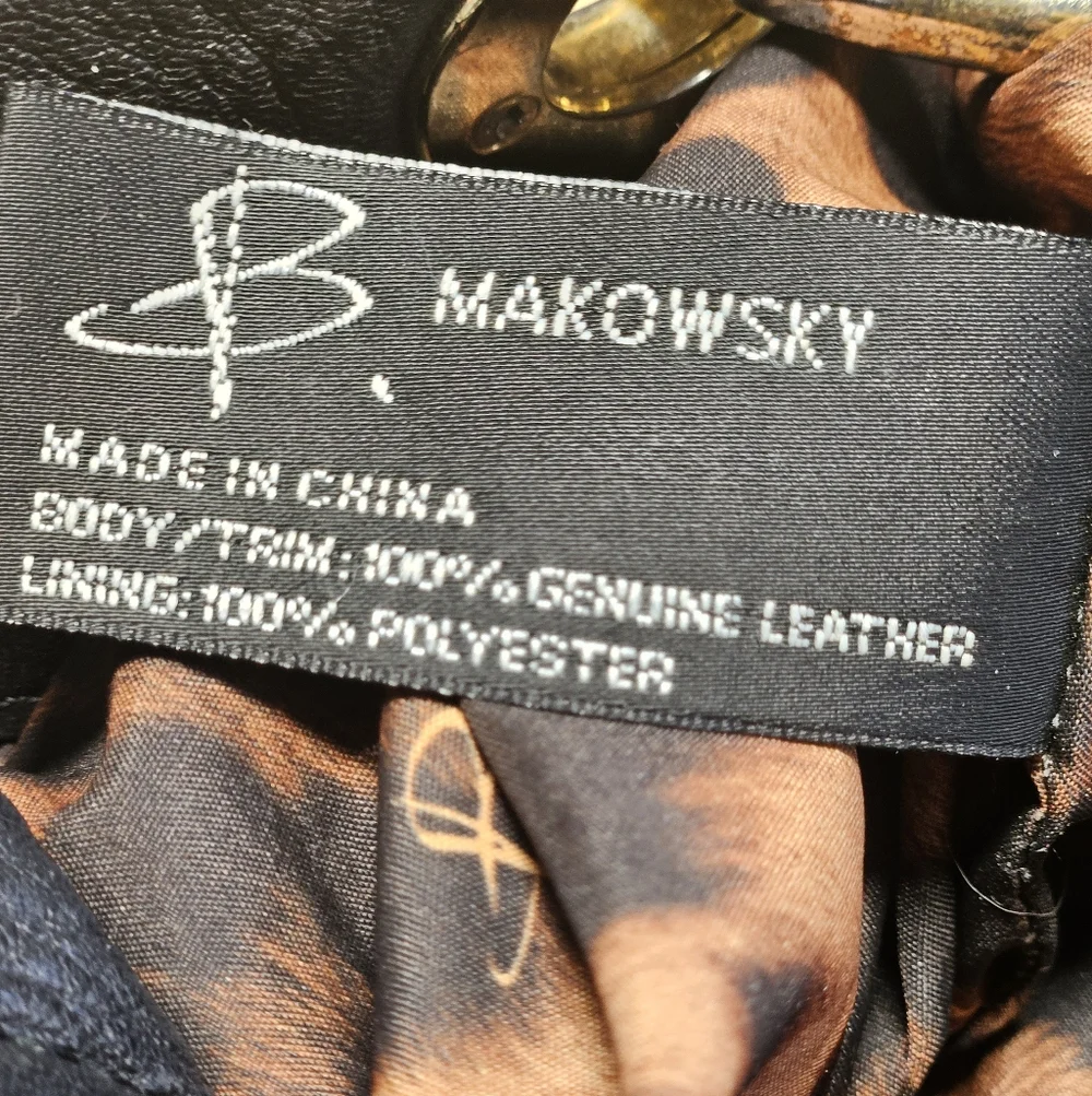 B. Makowsky Pebbled Leather Handbag Black Hobo Brown Accents